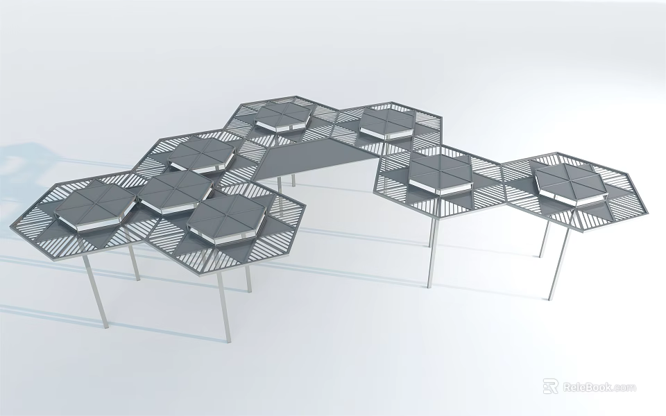 Modern Hexagonal Pergola Design With Metal Frame And Geometric Units 3d model