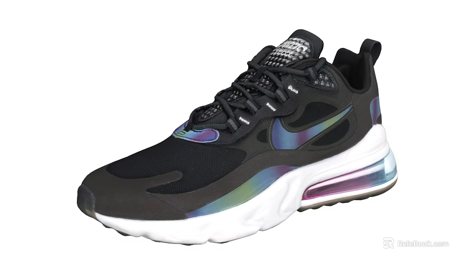 Black Mesh Upper Sneakers With White Sole And Colorful Reflective Details 3d model 