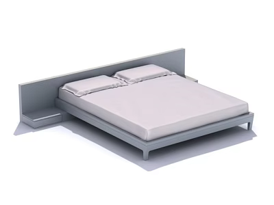 Modern Double Bed with Light Colored Mattress and Attached Side Shelf Headboard 3d model