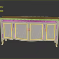 White Four Door Sideboard With Wooden Oak Top And Curved Legs Design