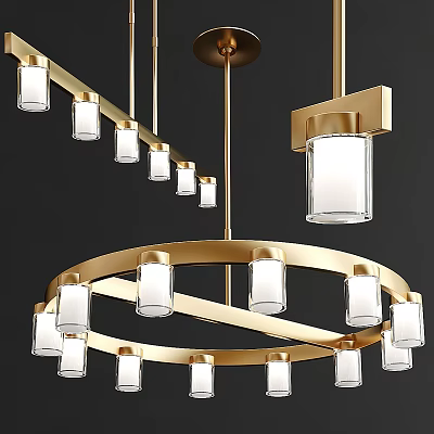 Stylish Modern Chandelier With Gold Circular Frame And Transparent Glass Shades 3d model