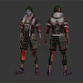 3D Character Design With Red Black Hooded Armor Front And Back Views 3d model