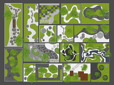 Creative Garden Design Layouts With Plants Paths Water Features And Seating Areas 3d model