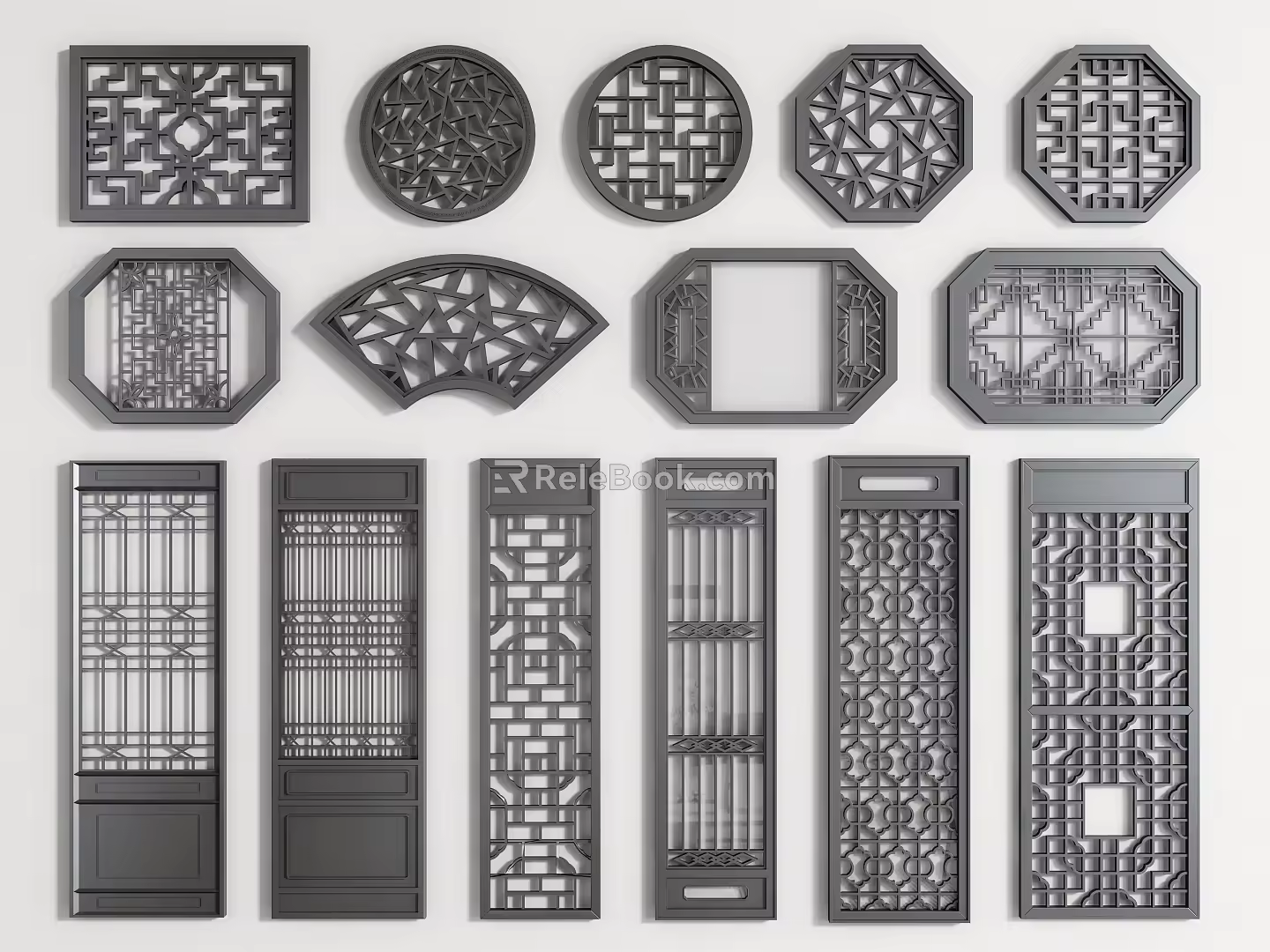 Antique window openwork window grille window grille window partition door and window 3d model