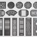 Antique window openwork window grille window grille window partition door and window 3d model