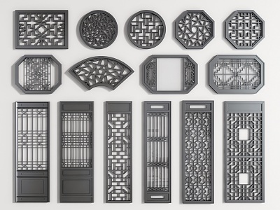 Antique window openwork window grille window grille window partition door and window 3d model