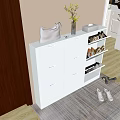 Modern White Shoe Cabinet With Drawers Open Shelves And Decorative Elements 3d model