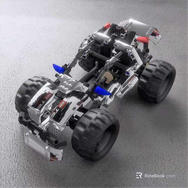 Lego Style Off Road Car With Large Tires Metal Frame And Blue Accents Design 3d model 