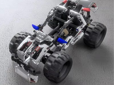 Lego Style Off Road Car With Large Tires Metal Frame And Blue Accents Design 3d model