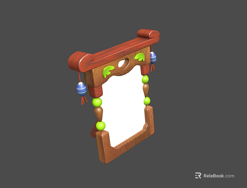 Decorative Wooden Frame With Red Top Green Blue Beads And White Panel 3d model 