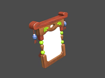 Decorative Wooden Frame With Red Top Green Blue Beads And White Panel 3d model