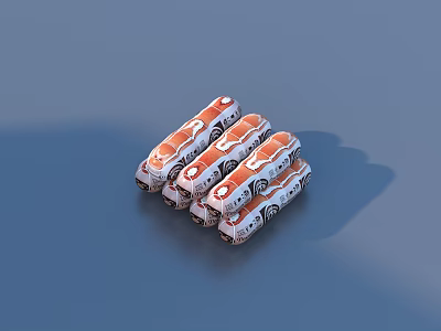 Delicious Rolled Food Snacks With Orange And White Packaging On Blue Background For Tasty Treats 3d model