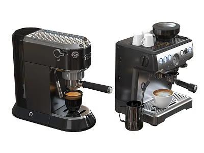 Black Espresso Coffee Machines As Kitchen Appliances With Milk Frother And Coffee Cups Making Coffee 3d model
