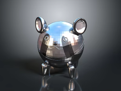 Silver Metallic Mouse Character Featuring Shiny Surface And Stylized 3D Design 3d model