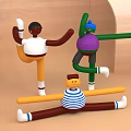 Colorful Dancing Dolls With Striped Shirts Yellow Pants And Wooden Arch Background