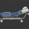 Medical Hospital Bed with Blue Mattress White Frame and Movable Wheels for Healthcare