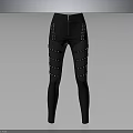 Black Slim Fit Pants With Front Zipper And Side Stud Embellishments