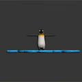 Penguin With Spread Wings On Ice Platform Surrounded By Small Ice Blocks In Blue Water