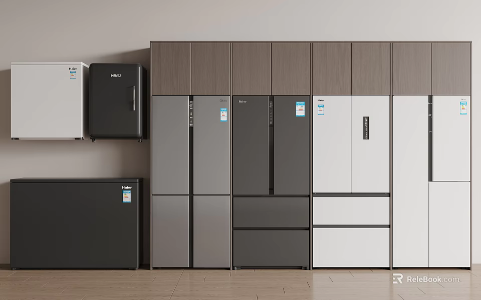 Stylish Modern Refrigerators and Freezers With White Black Gray Designs For Kitchen Storage 3d model 