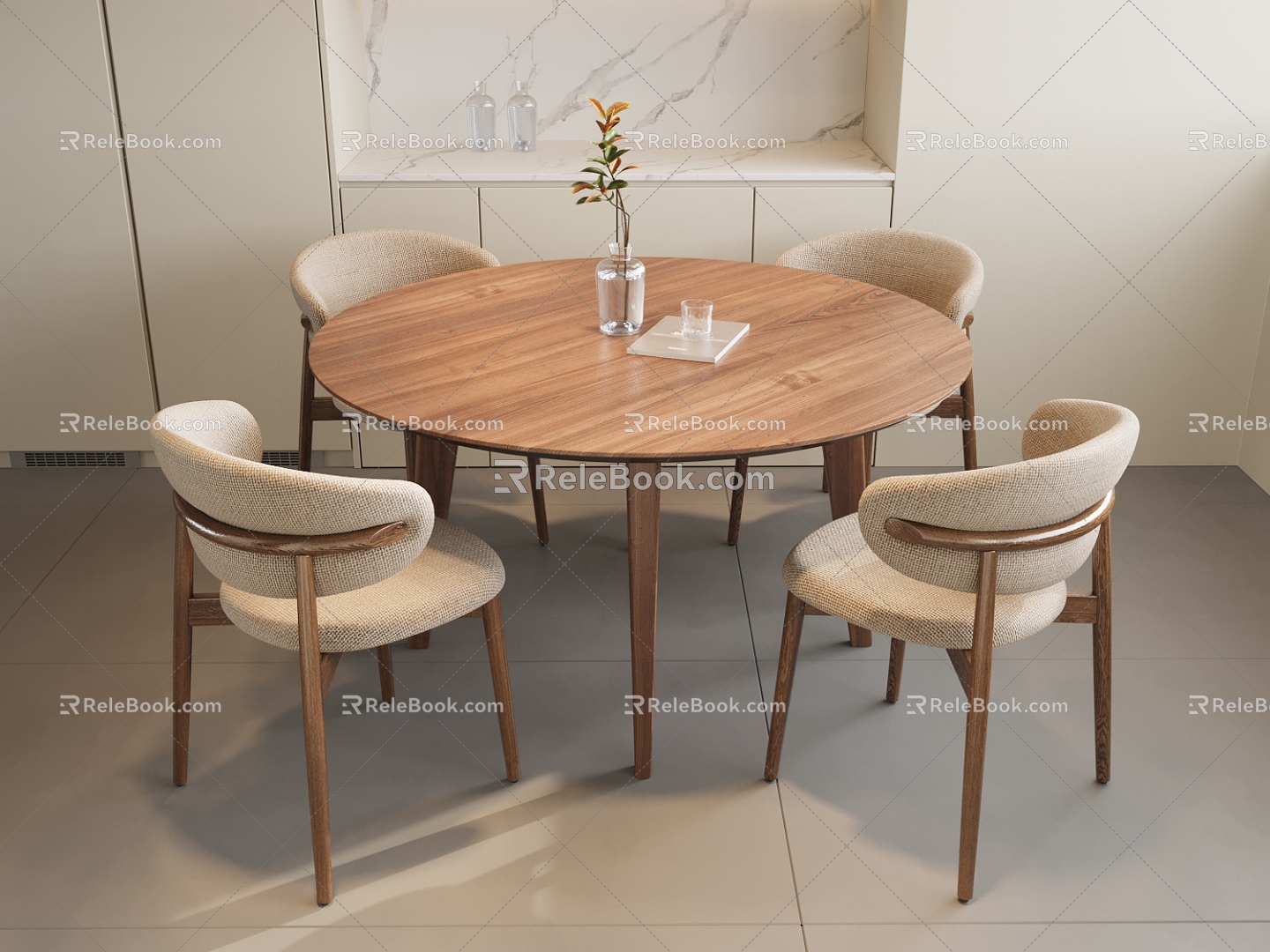 Nordic Dining Table and Chair Combination Four-Person Dining Table Round Dining Table 3d model