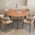 Nordic Dining Table and Chair Combination Four-Person Dining Table Round Dining Table 3d model