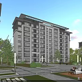 Modern Multi Storey Residential Building With Landscaped Garden Lawn Outdoor Seating And Lighting