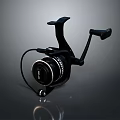 Black Modern Fishing Reel With Ergonomic Handle And Smooth Rotating Spool