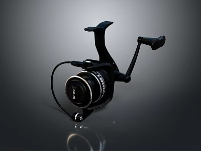 Black Modern Fishing Reel With Ergonomic Handle And Smooth Rotating Spool 3d model