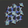 3D Geometric Composition Of Blue White Polyhedrons With Red Connecting Nodes