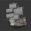 Traditional Sailing Ship Water Transport With Multiple Sails And Wooden Deck Details