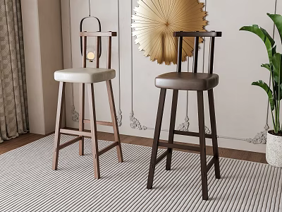 Modern Stylish Bar Stools With Wooden Frames And Upholstered Seats In Different Colors 3d model