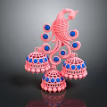 Elegant Pink Peacock Design Jewelry with Blue Accents and Filigree Spherical Details