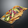 Delicious Mexican Food on Square Tray With Avocado Slices Red Onion And Crispy Tortilla Chips