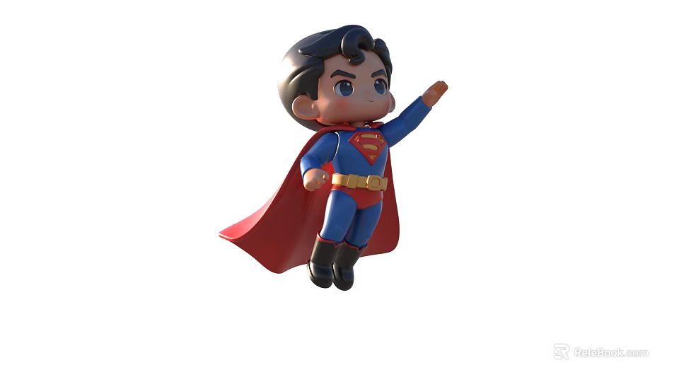 Cute Chibi Superman Flying Character With Blue Suit Red Cape And Logo 3d model 
