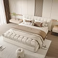 Modern Double Bed in Minimalist Bedroom with Plush Pillows Nightstands and Soft Rug