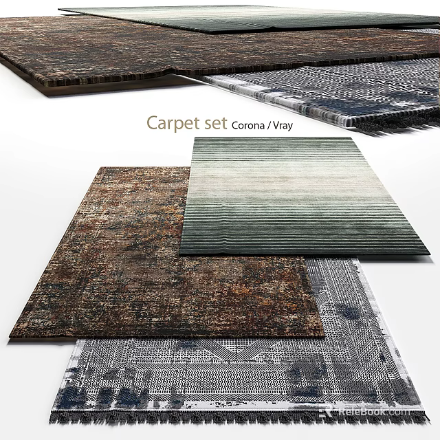 Square Carpet Set With Various Patterns And Textures 3d model