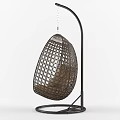 Egg Shaped Woven Rattan Hanging Chair With Beige Cushion And Black Metal Stand