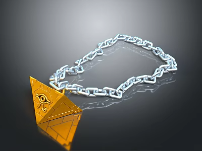 Fashionable Silver Chain Necklace With Yellow Pyramid Pendant And Eye Design 3d model