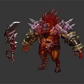 Boar Warrior Character With Spiked Armor Giant Weapon And Skull Decoration