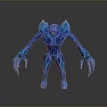 Blue Glowing Creature Character With Armor Like Structure Long Limbs And Claws