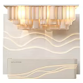 Modern Warm Cream Reception Desk With Wavy Recessed Ambient Lighting And Elegant Ceiling Chandelier