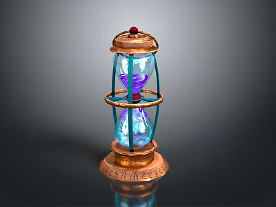 Vintage Copper Frame Hourglass Lantern With Blue Purple Sand And Engraved Base 3d model