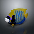 Vibrant Tropical Fish With Yellow Body Blue Horizontal Stripes Black Edges And White Face