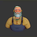 Old Man with White Hair and Beard in Yellow Shirt and Blue Overalls 3D Character