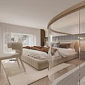 Elegant Duplex Living Room Interior With Beige Sofa Chair Light Rug And Arched Mirror