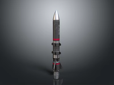 Advanced Tactical Missile With Silver Nose Cone Black Body Red Stripes And Stabilizers 3d model