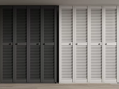 Modern Wardrobe With Louvered Doors In Black And White Colors 3d model