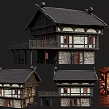 Ancient Chinese Traditional Architecture With Wooden Structure Stone Walls Balcony And Staircase Views
