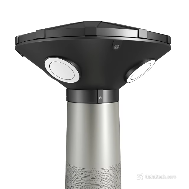 Outdoor Lamp With Black Top Silver Base And Two Circular Lights Design 3d model