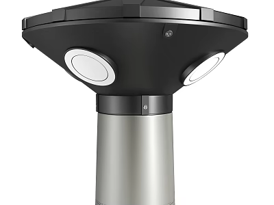 Outdoor Lamp With Black Top Silver Base And Two Circular Lights Design 3d model